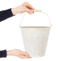 Decorative bucket, whitewashed, with handle, Ø20.5cm, metal planter decoration | Floristik24.co.uk