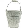 Floristik24 Decorative bucket planter dotted metal green Ø15.5cm white washed