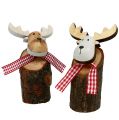 Floristik24 Wooden moose with scarf 8.5cm 6pcs