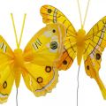 Floristik24 Decorative butterflies yellow feather butterfly on wire 7.5cm 6pcs