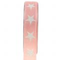 Floristik24 Deco ribbon with mica star pink 25mm 20m