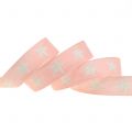 Floristik24 Deco ribbon with mica star pink 25mm 20m