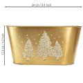 Oval Metal Gold Planter with Glitter Tree Design 24×13×12.5cm | Floristik24.co.uk
