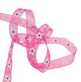 Floristik24 Gift ribbon for decoration Pink with floral motif 15mm 20m