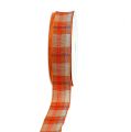 Floristik24 Deco ribbon check pattern orange 25mm 20m