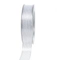 Floristik24 Decorative ribbon with lurex stripes silver 25mm 20m