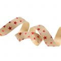 Floristik24 Decorative ribbon nature with red stars 10mm 100m