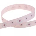 Floristik24 Deco ribbon pink with flowers gift ribbon 15mm 15m