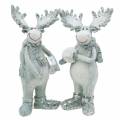 Floristik24 deco figurine Moose standing 13cm light gray 2pcs