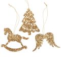 Floristik24 Deco hanger wood gold glitter Christmas tree decoration 10cm 6pcs