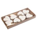 Floristik24 Decorative hanger wood wooden hearts natural white/gold craquelure 6cm 8pcs