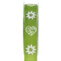 Floristik24 Decorative ribbon with edelweiss green 25mm 20m