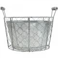 Floristik24 Basket for planting, wire basket with plant pot, spring basket silver, washed white, shabby chic Ø26cm H22cm