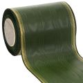Floristik24 Elegant dark green moiré wreath ribbon, 125mm with gold pearl edge, mourning ribbon, wedding decoration, bow ribbon