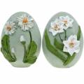 Floristik24 Easter Eggs with Flower Motif Daisies and Daffodils Blue, Green Plaster Assorted 2pcs