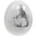 Floristik24 Ceramic egg, Easter decoration, Easter egg with rabbits white, black Ø10cm H12cm set of 2