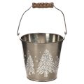 Floristik24 Decorative Zinc Bucket with Embossed Trees and Wooden Handle, 13cm, Silver Finish
