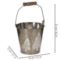 Decorative Zinc Bucket with Embossed Trees and Wooden Handle, 13cm, Silver Finish | Floristik24.co.uk