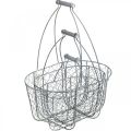 Floristik24 Wire basket with handle, baskets nostalgic, metal basket shabby chic, antique look silver, white L35/30/25cm H46.5/35/25cm set of 3
