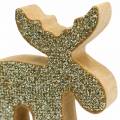 Floristik24 Scattered Christmas elk wood golden, glitter 5 × 5.5cm 12pcs
