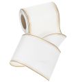 Elegant Moiré wreath ribbon, 125mm, white with gold edging - High-quality decorative ribbon for floristry and celebrations | Floristik24.co.uk
