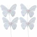 Floristik24 Feather butterfly on wire 12cm white 3pcs