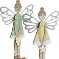 Floristik24 Decorative elf, spring decoration, fairy to stand, wooden decoration green, yellow H34cm set of 2
