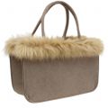 Floristik24 Felt bag with fur edge light brown 38cm x24cm x 20cm