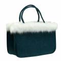 Floristik24 Felt bag with fur edge petrol blue 38cm x24cm x 20cm
