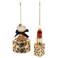 Floristik24 Glass Christmas Ornaments Perfume Bottle and Lipstick Leopard Print 11cm Set of 2