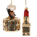 Glass Christmas Ornaments Perfume Bottle and Lipstick Leopard Print 11cm Set of 2 | Floristik24.co.uk