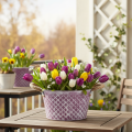 Zinc bowl, diamond shape with rope handles, violet/white washed, Ø24.5cm H14cm | Floristik24.co.uk
