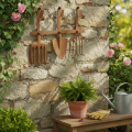Hook rail for garden tools, garden decorations, rake, spade, and hoe; metal coat rack made of rusted metal, L33.5cm | Floristik24.co.uk