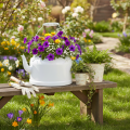 Charming decorative teapot in white, metal planter in country style, vintage planter 27x20.5cm | Floristik24.co.uk