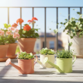 Decorative watering can set in pastel salmon, green, yellow-green - metal planter Ø11cm H10cm, 8 pieces | Floristik24.co.uk