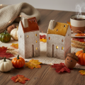 Ceramic house decoration with chimney, tealight house, autumn and winter, 13cm, 2 pieces | Floristik24.co.uk