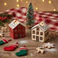 Ceramic candle holder, decorative house with snow for table decoration, 7cm, 2 pieces | Floristik24.co.uk