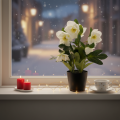 Artificial Christmas rose, potted plant, table decoration, 34cm | Floristik24.co.uk