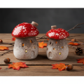 Mushroom House Light House Decorative Figurine Fly Agaric with Chimney 10cm 2pcs | Floristik24.co.uk