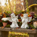 Set of 2 Praying Angel Figures for Grave Decoration – 13cm, Grey Polyresin | Floristik24.co.uk