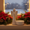 White Ceramic Angel Figurine with Round Tealight Holder, 10 cm, Set of 3 | Floristik24.co.uk