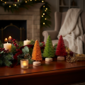 Artificial Mini Christmas Trees with Wooden Base, 16cm, Set of 6, Multicoloured | Floristik24.co.uk