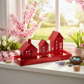 Red Metal Tealight Holder House Set with Tray 35cm | Floristik24.co.uk