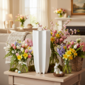 White Ribbed Ceramic Vase 38cm for Dry and Artificial Flowers | Floristik24.co.uk