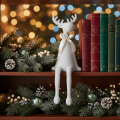 Reindeer Christmas Figure with Long Legs, Grey, 54cm, Flocked, Indoor Edge Decoration | Floristik24.co.uk