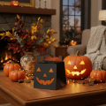 Pumpkin Face Paper Bags for Halloween Decoration, 10.5cm, Black and Orange, Set of 6 | Floristik24.co.uk