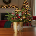 Metal Plant Pot with Glitter Tree Design, Gold, Ø12cm H11.5cm | Floristik24.co.uk