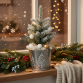 Metal Planter with Glitter Tree Motif, 13cm, Silver | Floristik24.co.uk
