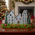 Christmas window decoration, lantern, diorama of a row of houses, silver metal decoration, shabby chic, L20cm H20cm | Floristik24.co.uk