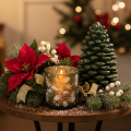 Glass Candle Holder with Winter Pine Motif, 8cm, Set of 2 | Floristik24.co.uk